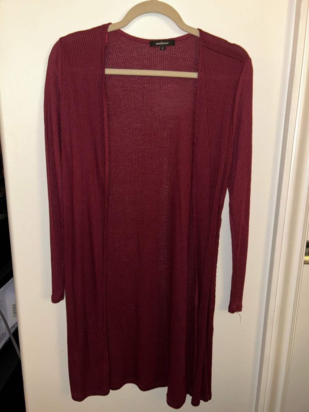 Ambiance Long Open-Front Cardigan Sweater - Burgundy